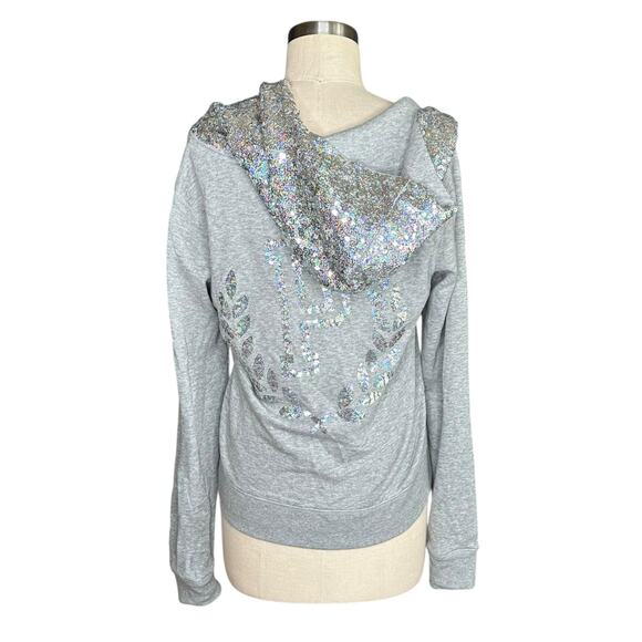 VICTORIAS SECRET VS PINK Gray Sequin Hooded Sweatshirt Women's Size Small NWT - Picture 1 of 7